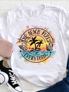 Camiseta unisex blanca con estampado tropical de playa - Tela suave y transpirable, corte holgado, estilo hawaiano para vacaciones, con estampados vibrantes de palmeras y olas, camiseta casual unisex de verano, adecuada para ropa de playa, surf y uso casual - Ajuste cómodo para todas las estaciones, con - Blanco - Ver 5
