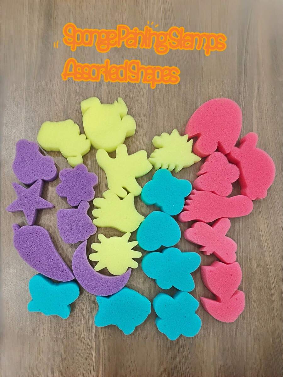 24pcs Hand-Painted Sponge Stamp Set, Assorted Patterns - Multicolor - View 1