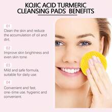 EELHOE 40Pcs Turmeric Kojic Acid Cleansing Pads Gentle Low-Irritating Exfoliating Pads Oil Control Improves Skin Clean Pores Dirt Refreshing Brightening Daily Facial Skin Care, Mother's Day Gifts, Valentine's Day Gifts, Facial Skin Care Gifts - 薑黃清潔墊片 - 查看 5