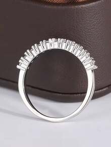Nhẫn đôi cổ điển bốn chấu tròn đính đá Cubic Zirconia tổng hợp, quà tặng đính hôn/Ngày Valentine. - trắng - Xem 4