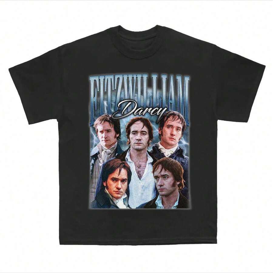 Fitzwilliam Darcy Pride And Prejudice Retro T-Shirt, Fitzwilliam Darcy Retro Graphic Tee, Unisex Casual Oversized Hoodie UQHN BFVL - 黑色 - 查看 1