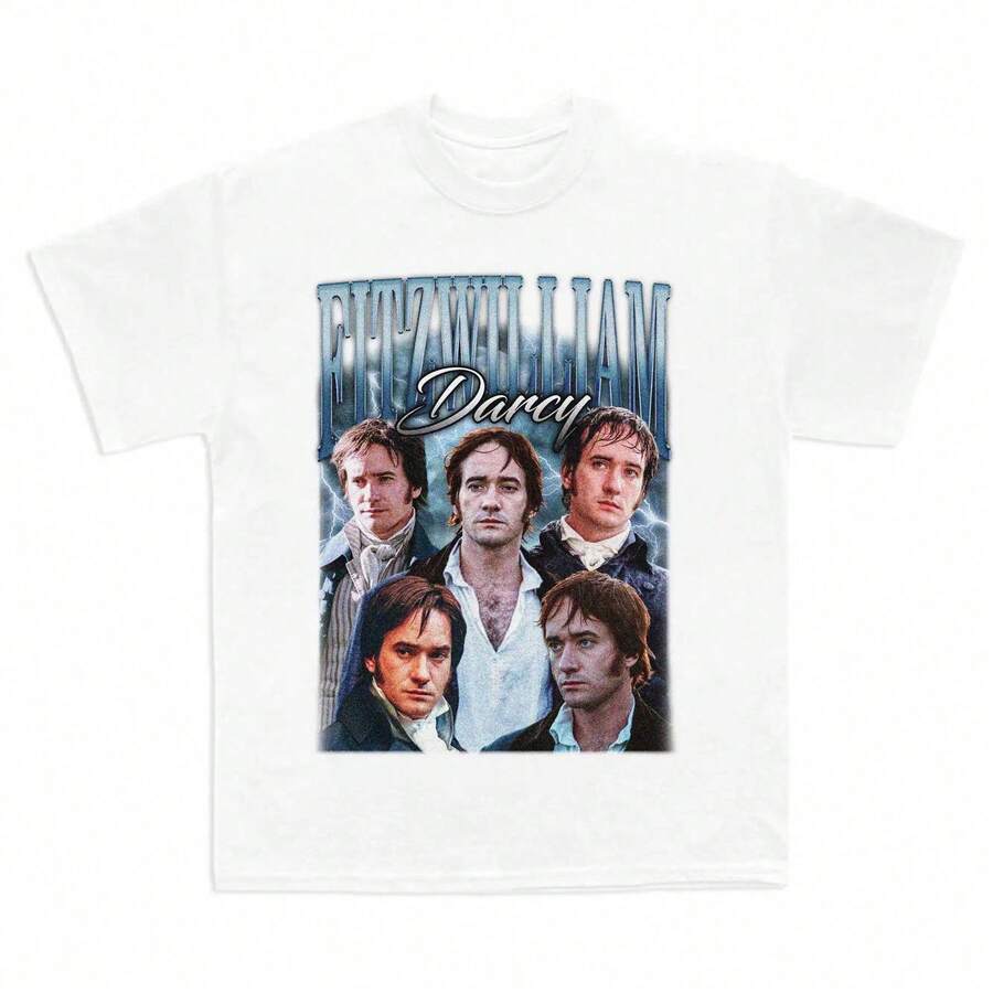 Fitzwilliam Darcy Pride And Prejudice Retro T-Shirt, Fitzwilliam Darcy Retro Graphic Tee, Unisex Casual Oversized Hoodie UQHN BFVL - 白色 - 查看 1