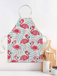 1pc Flamingo Print Single-Sided Apron, Unisex Home Kitchen Neck-Tie Apron, Home Decor Cooking Protective Apron - Multicolor - View 4