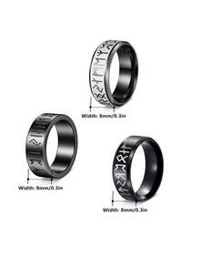 Bộ 3 nhẫn Viking cổ điển bằng thép không gỉ màu đen khắc ký tự Rune, trang sức unisex làm quà tặng cho cặp đôi - Bộ ba món - Xem 5