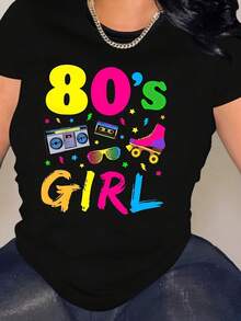 Camiseta Deportiva Casual para  con Gráficos Retro de Chica de los 80 - Camiseta Elástica de Cuello Redondo, Lavable aáquina, Ajuste Cómodo y Apta para Todas las Estaciones, Estilo Vintage y Divertido. - Negro - Ver 6