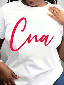 Cna Certified Nursing Assistant Shirt For Women T-Shirt With Pink Cursive Text Medical Profession Gift For Nurses Healthcare Worker Apparel,220g-Vintage Street Style Unisex Loose Cotton Short Sleeve Crew Neck T-Shirt100%Cotton - 白色 - 查看 3
