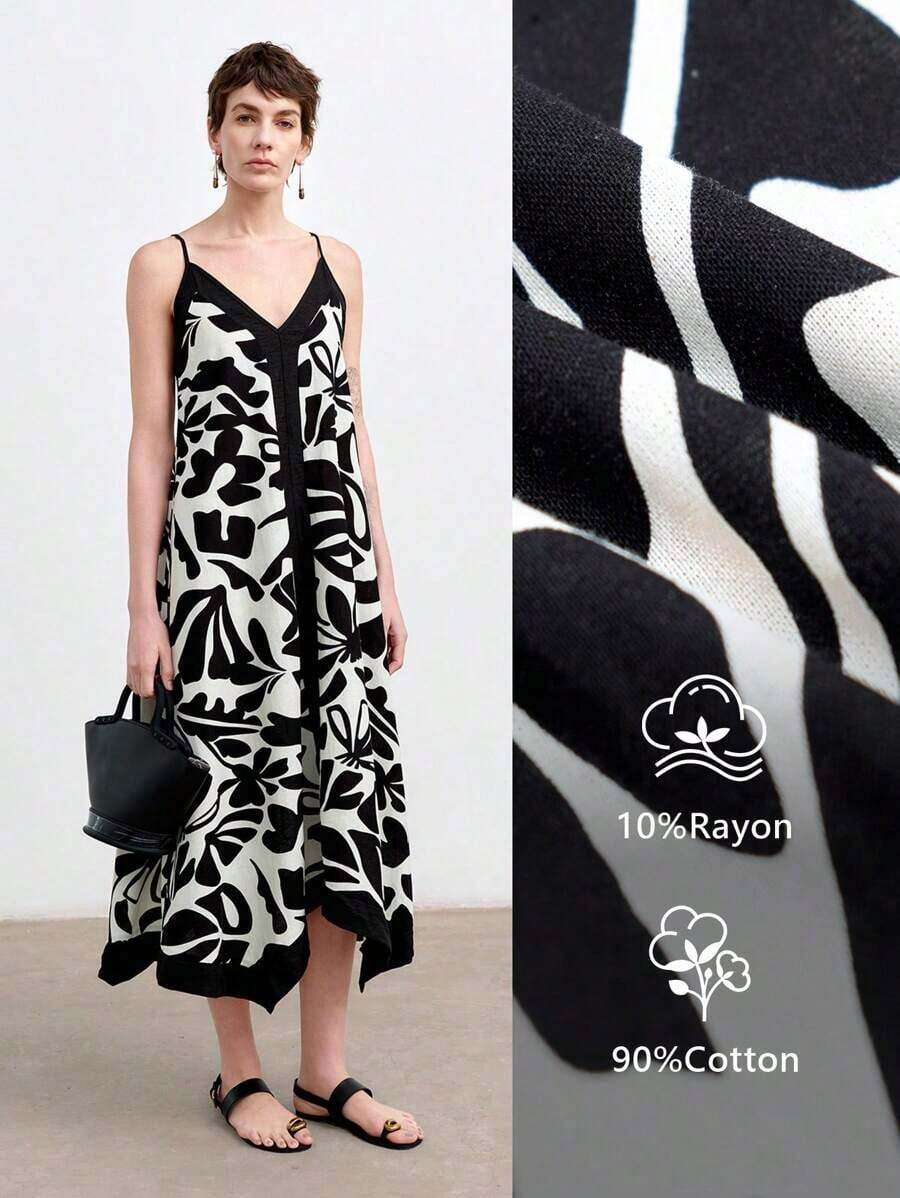 Vestido deslizante casual con estampado floral largo adecuado para vacaciones - Negro - Ver 1