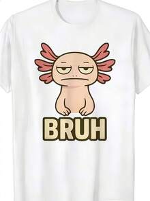 Camiseta Adecuada para Axolotl - Divertido Estampado de Salamandra con Expresión Tierna de Chibi Lobarto, Cuello Redondo Casual para Fans de Salamandras, Ropa de Verano Lavable a Máquina para Convenciones y Outfits Cotidianos - Negro - Ver 6