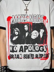 ROMWE MEN Camiseta de Manga Corta con Estampado Gráfico Casual para Hombre, Estilo Grunge Punk, Verano - En blanco y negro - Ver 7