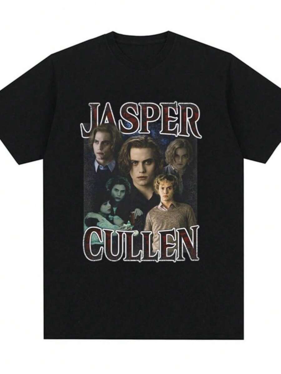 Women's T-Shirts Movie Twilight Jasper Cullen Vampire Edward Cullen T Shirt Men Women Vintage Oversized T-Shirt Cotton T-Shirts - 黑色 - 查看 1