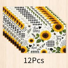 1 pieza Mantel individual de lino con girasol, tapete para desayuno, tapete para café, base para tazón, accesorio de cocina, fácil de limpiar, mantel para comedor, adecuado para el hogar, restaurante, decoración de restaurante, regalo de fiesta, regalo para amigos, juego de múltiples piezas - Multicolor - Ver 22