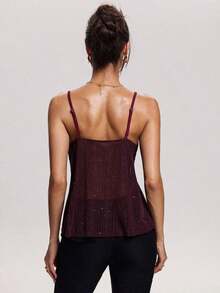 Camiseta de tirantes de mujer casual para vacaciones en la playa, con contraste de encaje y malla, adecuada para la playa, vacaciones, salidas casuales - Morado Violeta - Ver 2