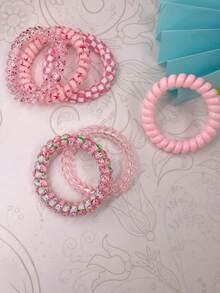 12 chiếc/6 chiếc Dây buộc tóc màu hồng hình dây điện thoại, Dây buộc tóc co giãn cao, Kiểu dáng ngọt ngào và dễ thương, Phụ kiện tóc dành cho nữ, Thích hợp cho trang phục thường ngày và ngoài trời, Đồ dùng học tập, Trang trí tóc, Phụ kiện nữ - Hồng - Xem 1