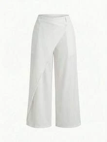 Pantalones blancos de traje de mujer talla grande, para verano/todo el año, uso formal, negocios casuales, elegante, atuendo profesional, pantalones de vestir con pierna ancha y asimétrica con bolsillos, pantalones formales, ropa elegante para la - Blanco - Ver 1