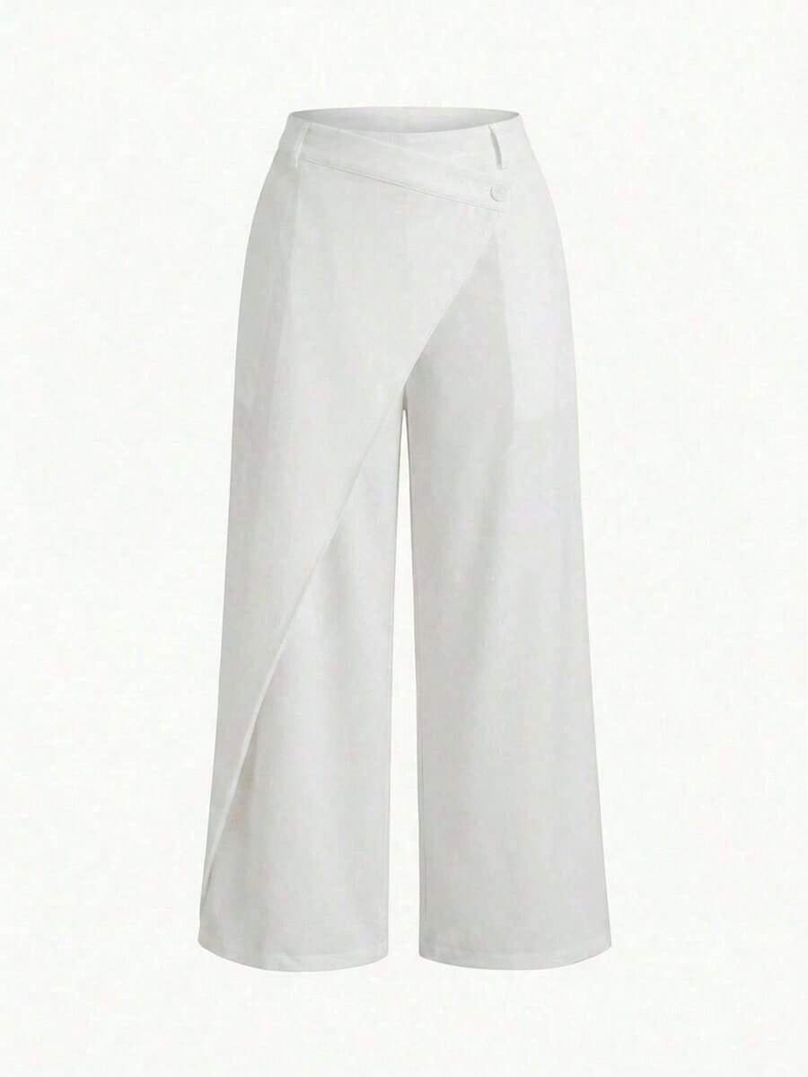 Pantalones blancos de traje de mujer talla grande, para verano/todo el año, uso formal, negocios casuales, elegante, atuendo profesional, pantalones de vestir con pierna ancha y asimétrica con bolsillos, pantalones formales, ropa elegante para la - Blanco - Ver 1