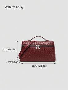 1 pieza Bolso de hombro cuadrado de unicolor con textura de grano de litchi en PU, bolso de mano pequeño para mujer, adecuado para combinar con diaria, salidas, compras, fiestas, bol - Burdeos 3 - Ver 10