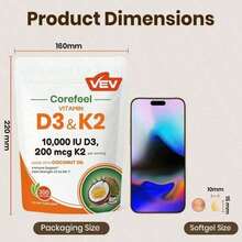 Vitamin D3 & K2 Softgels – 2-In-1 Supplement With Coconut Oil, 300 Softgels, Daily Capsules - 990G - View 8