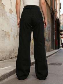 Women's Wide Leg Jeans, High Waist, Butt Lifting Design - 黑色 - 查看 2