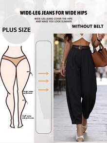 Plus Size Women Casual Solid Color Loose Pleated Lantern Harem Pants - Carbon Black - View 1