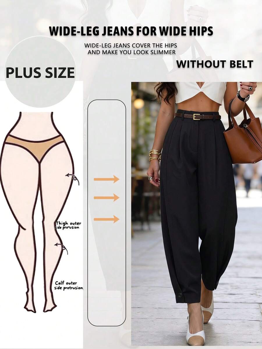 Plus Size Women Casual Solid Color Loose Pleated Lantern Harem Pants - Carbon Black - View 1