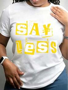 Camiseta con diseño de letras en bloques negras y amarillas, con la impresión 'Say Less', perfecta para el verano, de corte regular y cuello redondo. - Blanco - Ver 6