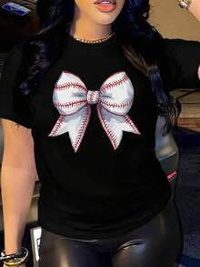 Women's Oversized Black Summer 2026 T-Shirt With Rhinestone Bow. Oversized Black T-Shirt With A Sparkly Bow, Ideal For Casual And Evening Outfits. - YH614-黑色 - 查看 1