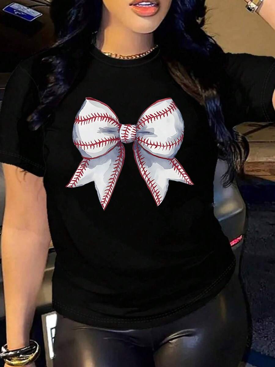 Women's Oversized Black Summer 2026 T-Shirt With Rhinestone Bow. Oversized Black T-Shirt With A Sparkly Bow, Ideal For Casual And Evening Outfits. - YH614-黑色 - 查看 1