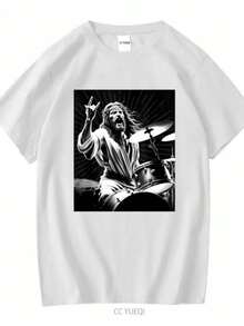 Women's Blouses Drummer Rock Jesus Drumming T Shirt Full US Size S 5XL Vintage Washed Casual Stretched Designer Clothes Soft - 白色 - 查看 1