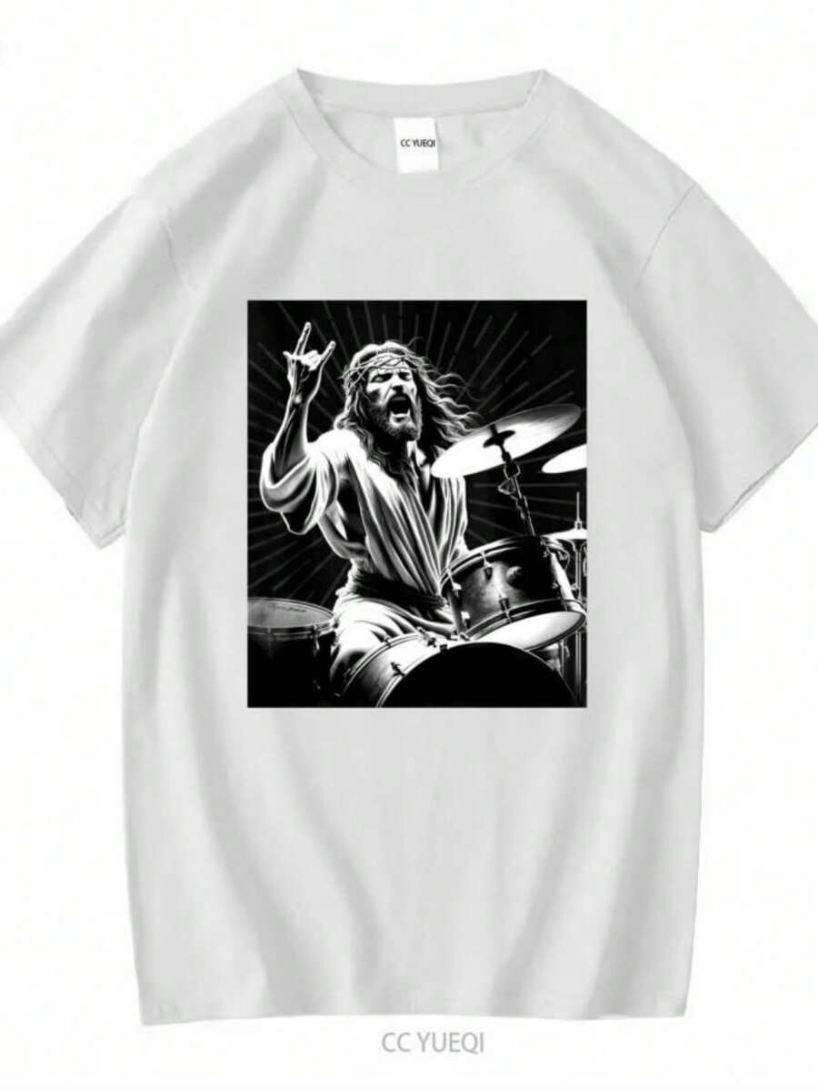 Women's Blouses Drummer Rock Jesus Drumming T Shirt Full US Size S 5XL Vintage Washed Casual Stretched Designer Clothes Soft - 白色 - 查看 1