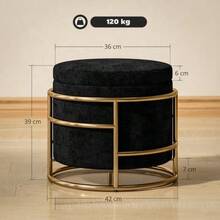 Storage Ottoman, Padded Footrest, Metal Frame, Gold Plated, Black - 黑色 - 查看 3