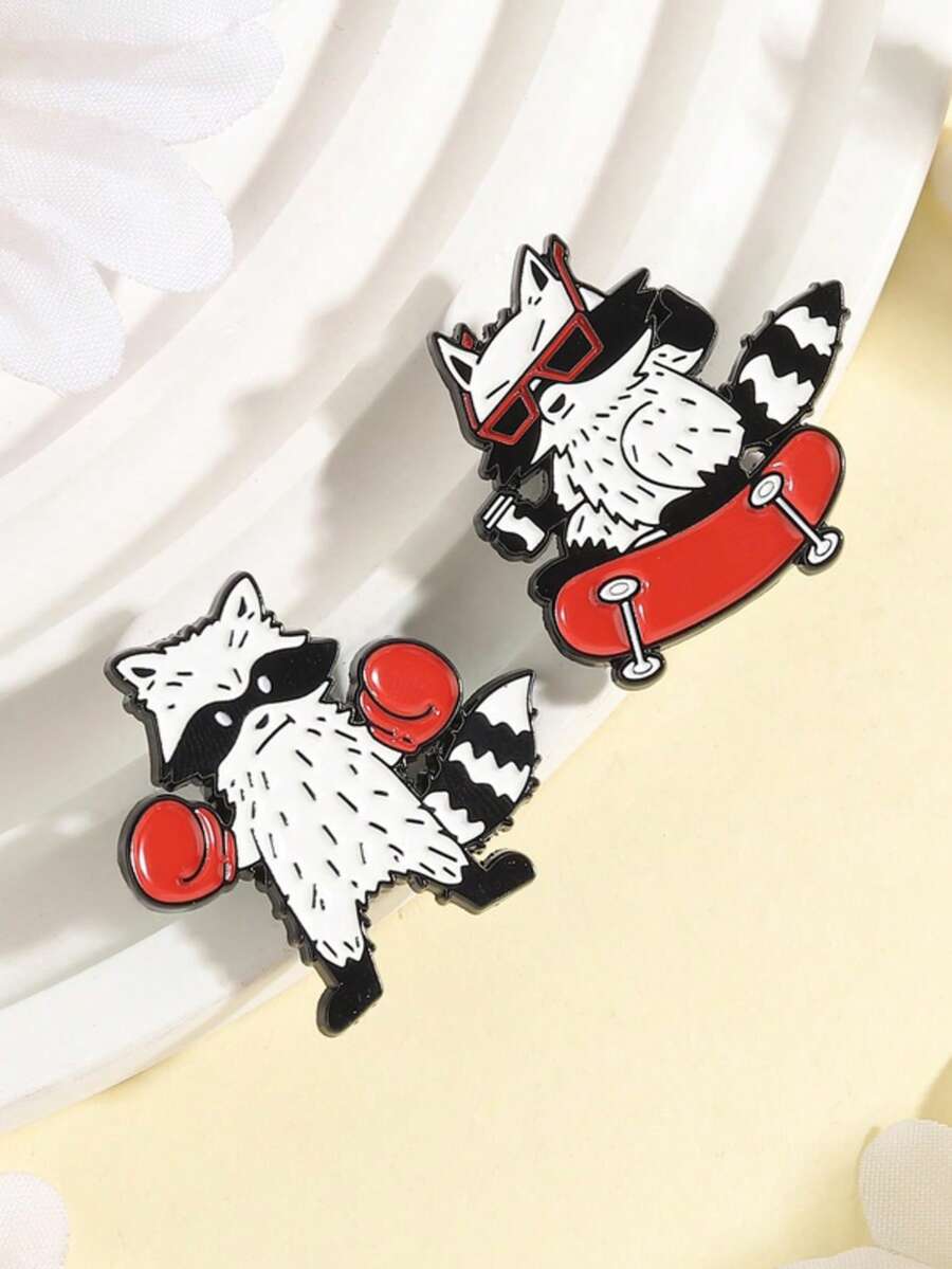 Boxing And Skateboarding Cartoon Enamel Pins Cute Raccoon Brooches Fashion Lapel Badge Backpack Clothes Jewelry Gift For Friends