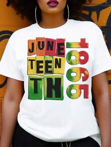 Juneteenth 1865, Juneteenth, El Mejor Regalo Para Amigos Y Familiares, Camiseta Estampada Suave Y Relajada Para Mujer, Diseño De Manga Corta Y Cuello Redondo Para Comodidad En Primavera Y Verano. - XXL - Ver 6