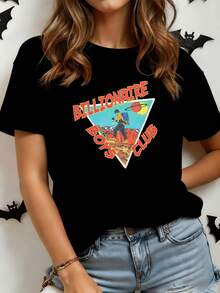Astronaut Figure Exploring A Planet With Red Mountains And Blue Sky Symbolizing Adventure And Cosmic Energy. Casual White Women's T-Shirt With Modern Colorful Lettering, Ideal For Everyday Wear. - 黑色 - 查看 1