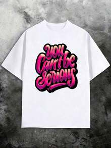 Women's Graphic Print T-Shirt "You Can't Be Serious", Sarcastic Humor Style, Premium Pure Cotton, Casual Everyday Wear, Gift For Sarcastic Friends, Comfortable Top For Self-Expression, Cool Summer Clothes For Women - 白色 - 查看 2