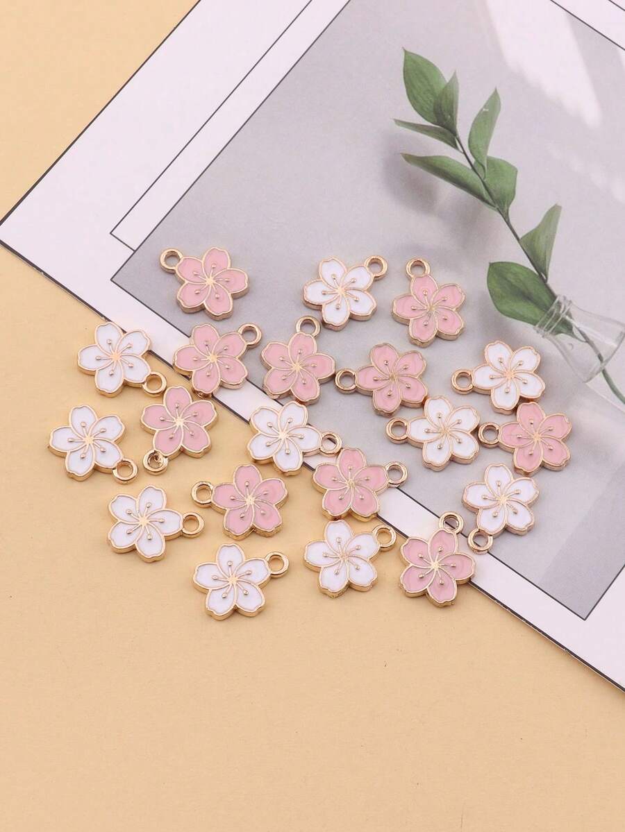 20pcs Fashion 3D Zinc Alloy Random Color Oil-Drip Fresh Cherry Blossom Pendant Small Flower Necklace Bracelet Earring Charm DIY Jewelry Accessories - Cherry Blossoms - View 1
