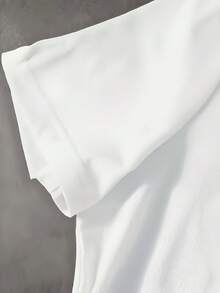 Camiseta de Algodón para Mujer de Diseño Simple y Versátil, Manga Corta, Cuello Redondo, Estampado Geométrico Casual - Lavable a Máquina - Top Versátil para Todas las Temporadas - Blanco - Ver 4