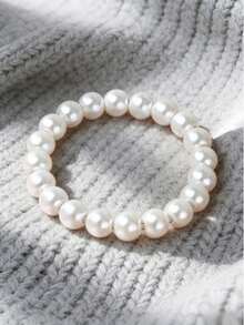 1 pieza Pulsera de perlas de moda multicapa - Blanco - Ver 5