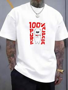Men's Short-Sleeved T-Shirt With 3D Alpaca Print And Text, Loose Fit, Round Neck, Available In Plus Sizes, Urban, Casual And Sporty Style For Men, Versatile For Casual And Outdoor Use, Machine Washable, Quick Drying. - 白色 - 查看 1