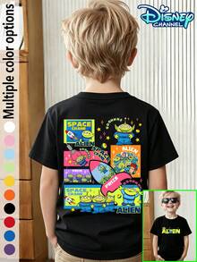 Toy Story Three-Eyed Boy American Retro Comic Style Printed T-Shirt For Boys And Girls | Casual Crew Neck Short Sleeve Disney Animation IP Series Three-Eyed Boy Multi-Scene American Retro Comic Style Print Summer Children's Tops Everyday Wear Student Daily Wear American Retro Comic Print Toy Story Theme T-Shirt Child-Friendly Design Must-Have For Outings Cartoon Character Tops School Style Outfits Popular Animation Character Merchandise Comfortable Fabric Everyday School Wear Fan Collector's Item - Black - View 1