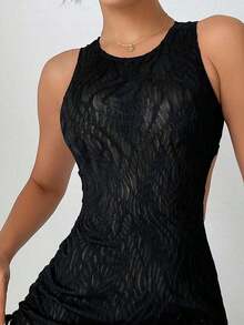 Swim Vcay Vestido Negro Para Mujer Con Cuello Redondo, Sin Mangas Y Tirantes Anchos - Negro - Ver 4