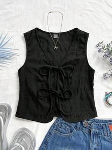 Top sin mangas elegante con textura de tela, estilo bohemio tropical, para ocasiones como vacaciones informales, boda, graduación, brunch, Día de San Patricio, vacaciones de primavera, Pascua, festivales de música - Negro - Ver 5