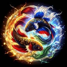 1件装 - DIY 5D钻石画套装“神秘鲤鱼玩太极，火焰与水流交织成神秘光芒”钻石画工具套装，适合成人和初学者，无框全圆钻石艺术刺绣，十字绣画，墙面装饰，家居装饰钻石艺术工艺品，独特的节日礼物。 - 圓鑽 - 查看 10