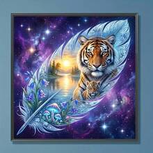1件装 - DIY 5D钻石画套装“紫夜下的虎心”，适合成人和初学者，包含钻石画工具套装、无框设计、全圆钻、钻石艺术刺绣、十字绣画、墙面装饰、家居装饰钻石工艺品，独特的节日礼物 - 圓鑽 - 查看 4