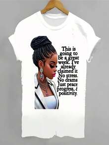 Women's Fashionable Creative T-Shirt With Letter Print And Fun Designs - Elegant Black T-Shirt For Women - Comfortable And Relaxed, Round Neck, Suitable For All Seasons, Elegant Casual Top, Local Delivery, Summer Top, Essential For Elegant Summer Parties - 白色 - 查看 6