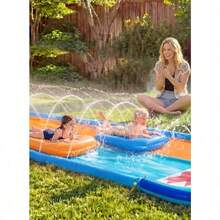 Sloosh - Tobogán acuático Doble Shark, Resistente tobogán de 6, 8 m para césped con aspersor y Dos Tablas inflables para Fiestas, Verano, Patios y Actividades al Aire Libre - como en la imagen - Ver 7