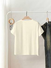 Women's T-Shirt Made Of 100% High-Quality Cotton. This T-Shirt Guarantees Exceptional Softness To The Touch, With A Round Neck, "Disney Alice In Wonderland Flowers" Print, And Short Sleeves. - 米色 - 查看 2