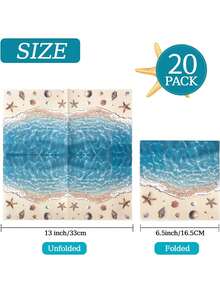 20pcs Bohemian Style Ocean Themed Napkins, Size 6.5 X 6.5 Inches, Suitable For Beach Wedding Party Decor, Ocean Themed Birthday Party Supplies, Pool Party Supplies, Beach Gathering Family Party Supplies (Starfish & Shell Pattern Random) - A - View 8