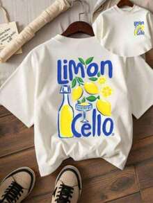 1 Piece Of  Casual Clothing For Men And Women, LIMONCELLO Design Print T-Shirt, Short Sleeve, Round Neck, Casual Top For Summer And Spring, Women's Clothing, Versatile, Easy To Match, For Daily Wear, Urban Style, Vacation Wear, Weekend Wear. - 白色的 - 查看 4