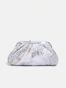 1 chiếc túi xách dự tiệc sang trọng đính sequin thời trang mới dành cho bé gái, túi đeo vai dây xích đính hoa ren, túi đeo chéo, túi xách tuổi teen, ví cầm tay, túi dự tiệc, túi dây xích, ví đựng tiền xu, ví tiền, thích hợp cho sử dụng hàng ngày, dự tiệc, du lịch, quà tặng lý tưởng. - Ren đính kim sa - Xem 12