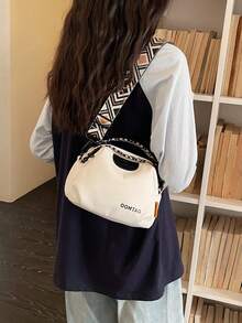 1pc Versatile Small Crossbody Bag/Shoulder Bag With Floral Design, Suitable For Outing, Travel, Vacation, Shopping - Black and White - View 4
